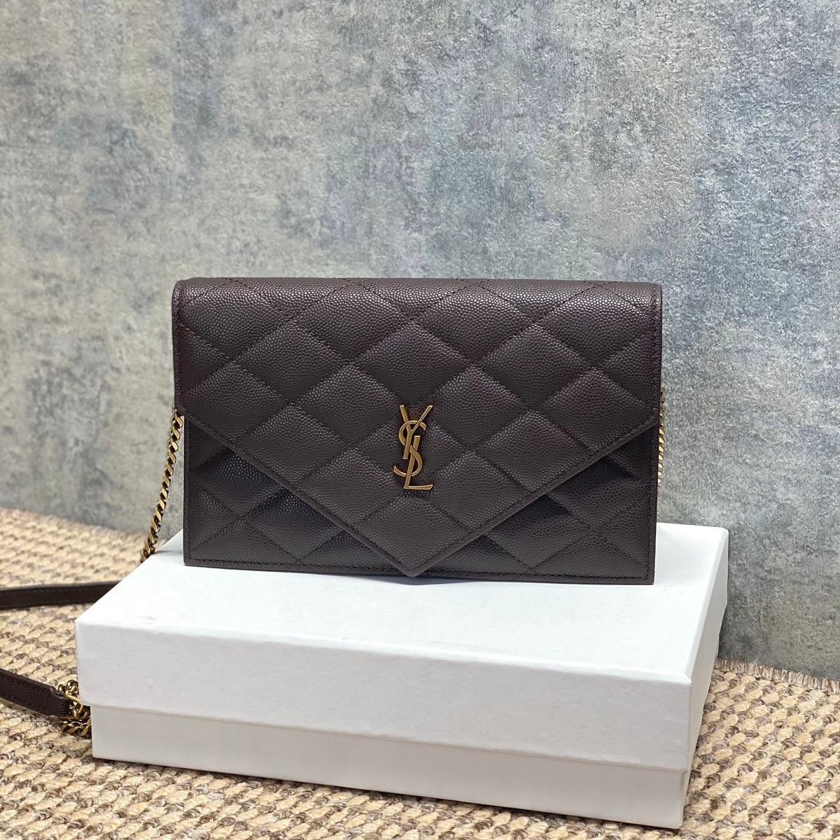 Saint Laurent Paris Chain Wallet In Grain De Poudre Leather