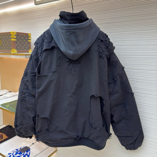 Balenciaga Oversized Distressed Cotton-ripstop Hooded Bomber Jacket