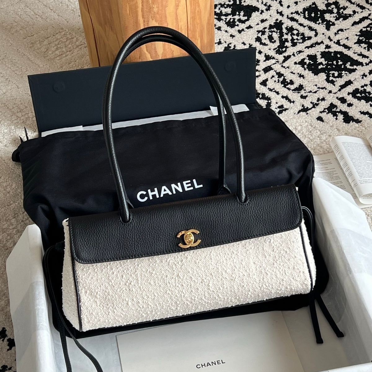 Chanel Small Urban Essential East West Shopping Tote in Calfskin Boucle