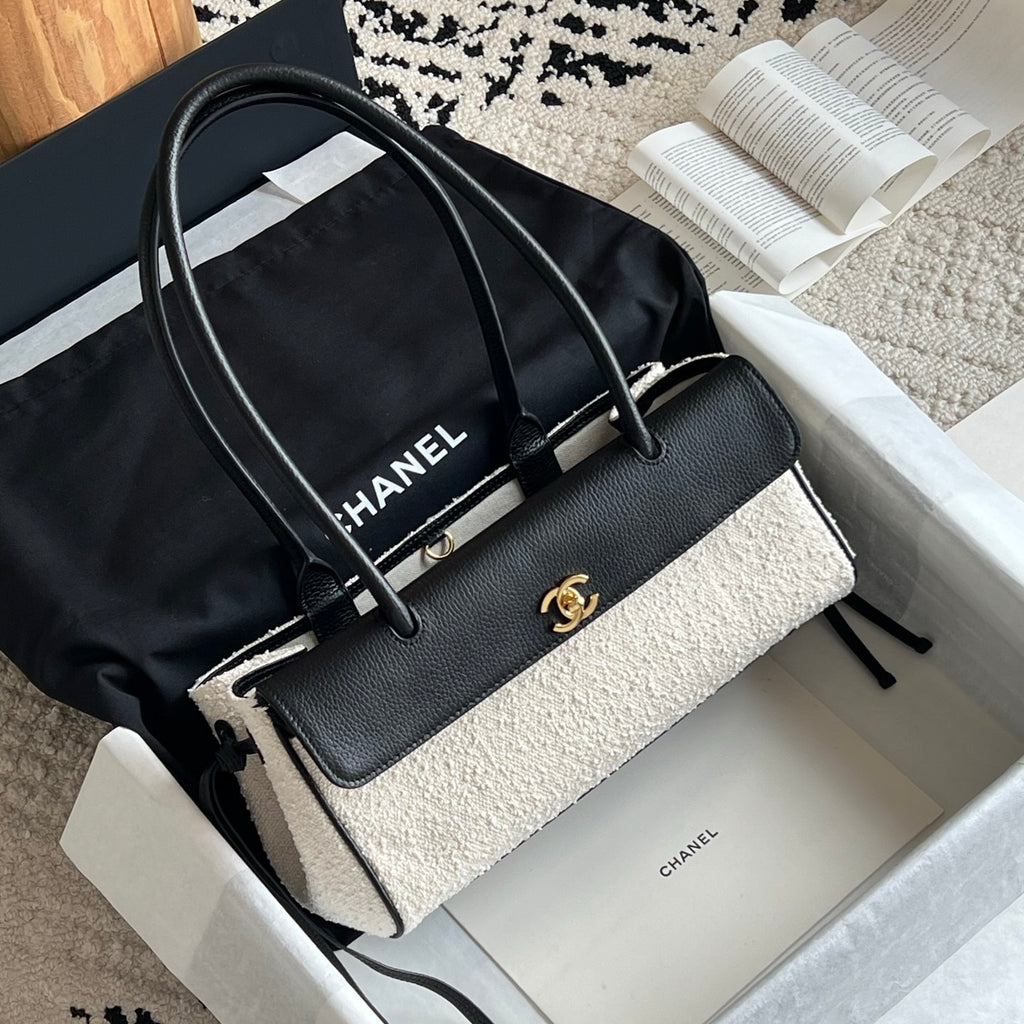 Chanel Small Urban Essential East West Shopping Tote in Calfskin Boucle