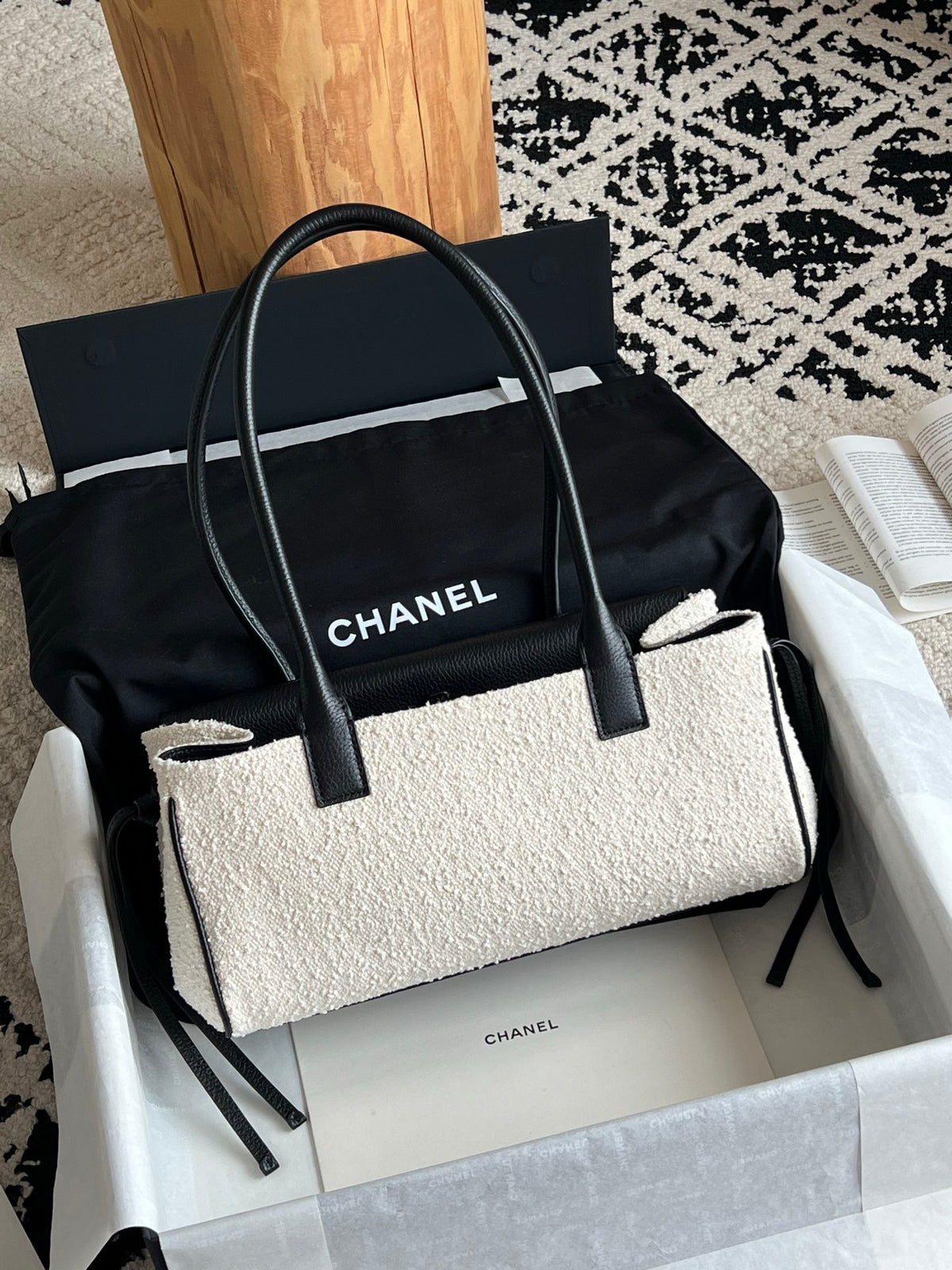 Chanel Small Urban Essential East West Shopping Tote in Calfskin Boucle