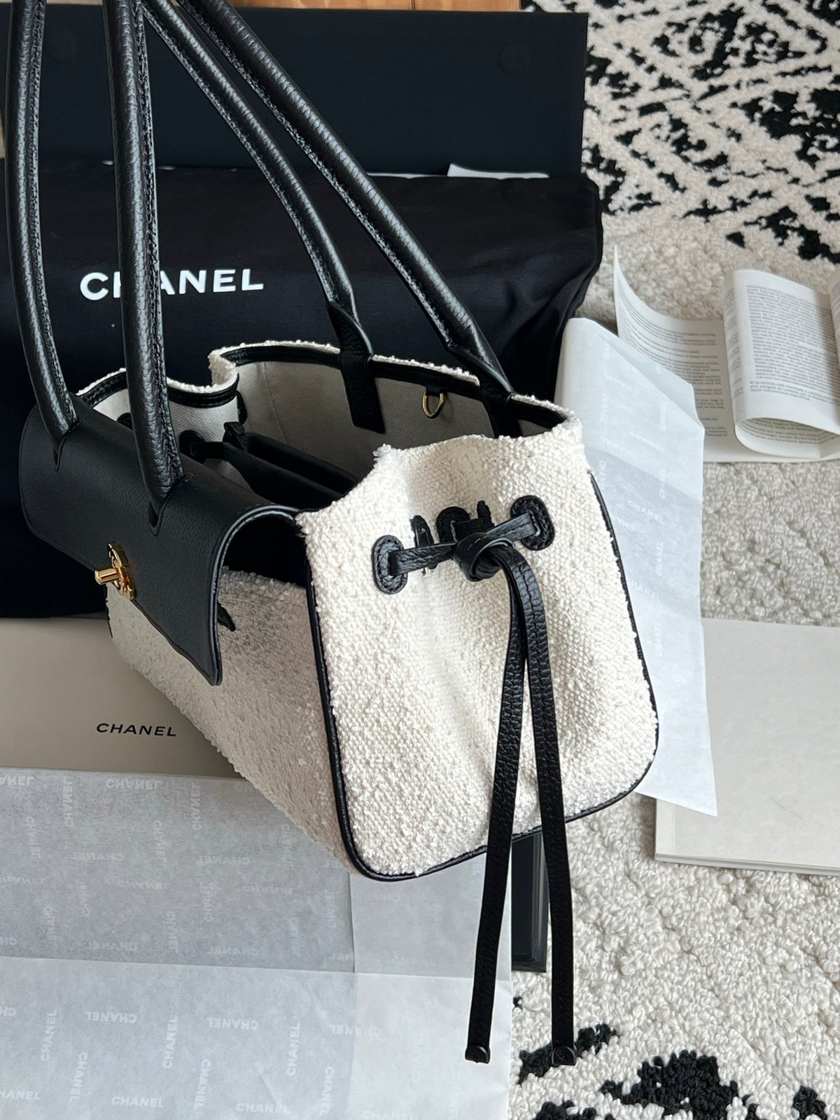 Chanel Small Urban Essential East West Shopping Tote in Calfskin Boucle