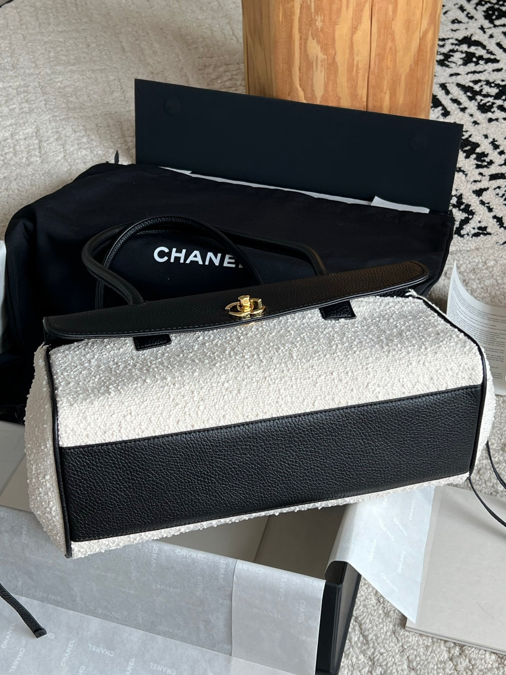 Chanel Small Urban Essential East West Shopping Tote in Calfskin Boucle