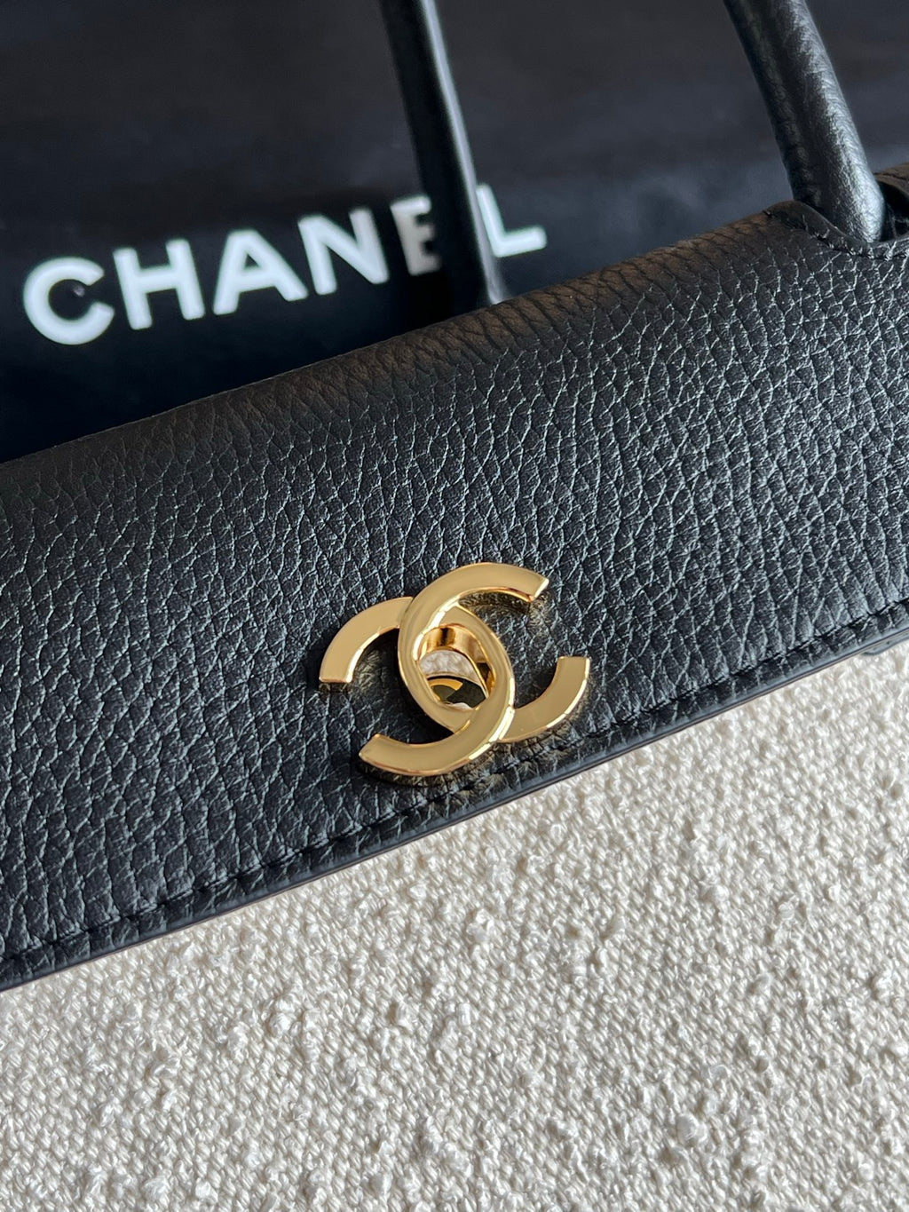 Chanel Small Urban Essential East West Shopping Tote in Calfskin Boucle