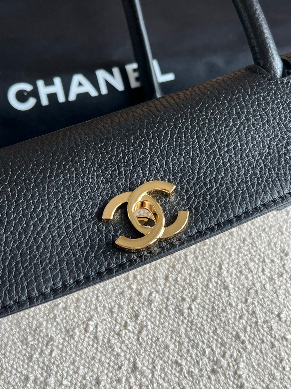 Chanel Small Urban Essential East West Shopping Tote in Calfskin Boucle