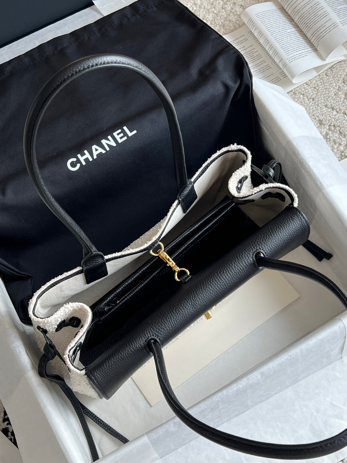 Chanel Small Urban Essential East West Shopping Tote in Calfskin Boucle