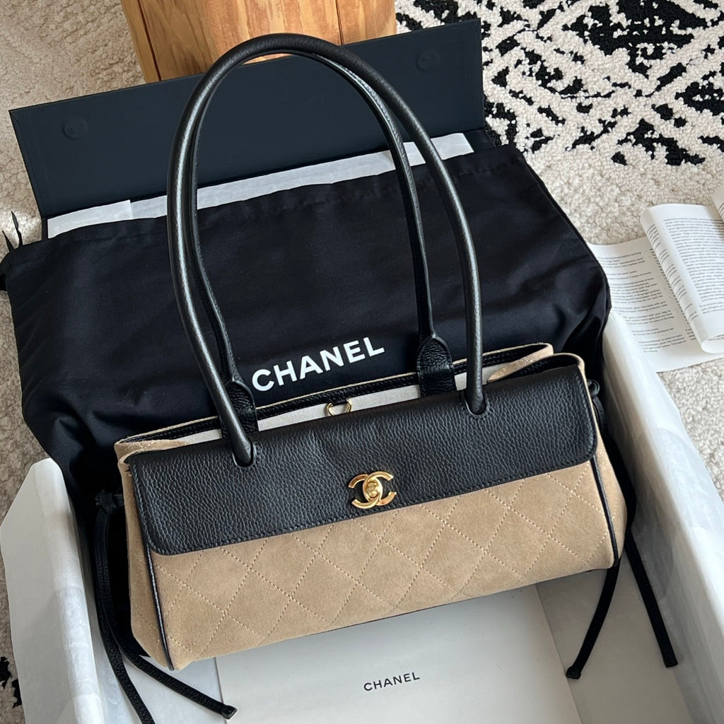 Chanel Small Urban Essential East West Shopping Tote in Calfskin and Suede
