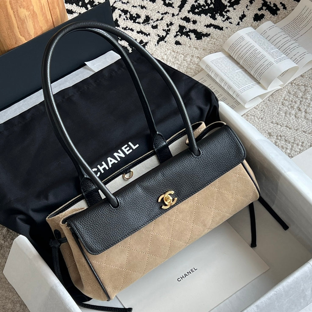 Chanel Small Urban Essential East West Shopping Tote in Calfskin and Suede