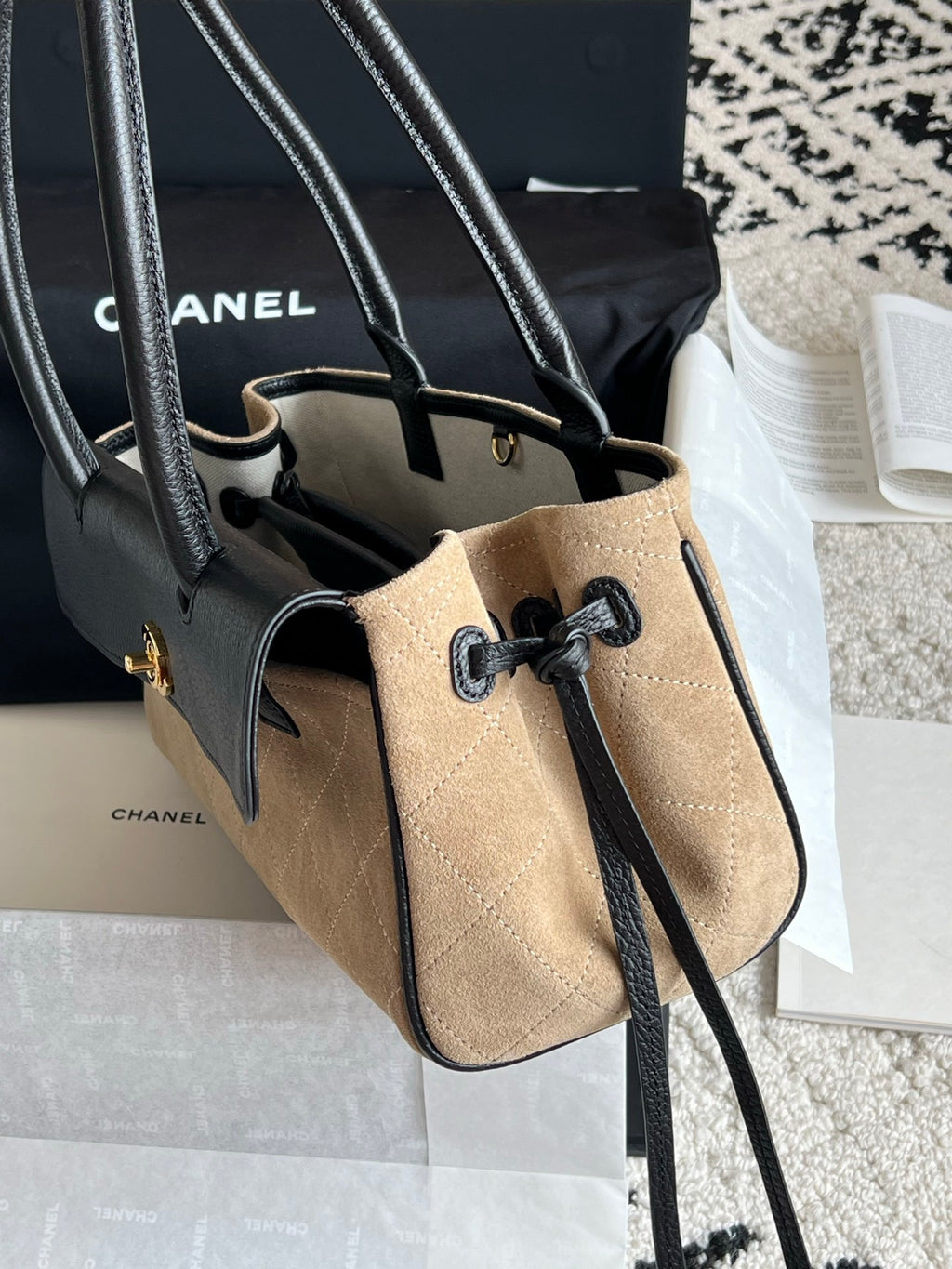 Chanel Small Urban Essential East West Shopping Tote in Calfskin and Suede