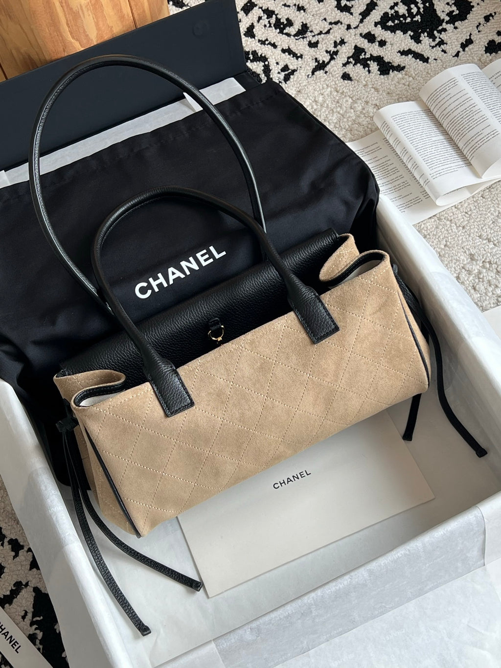 Chanel Small Urban Essential East West Shopping Tote in Calfskin and Suede
