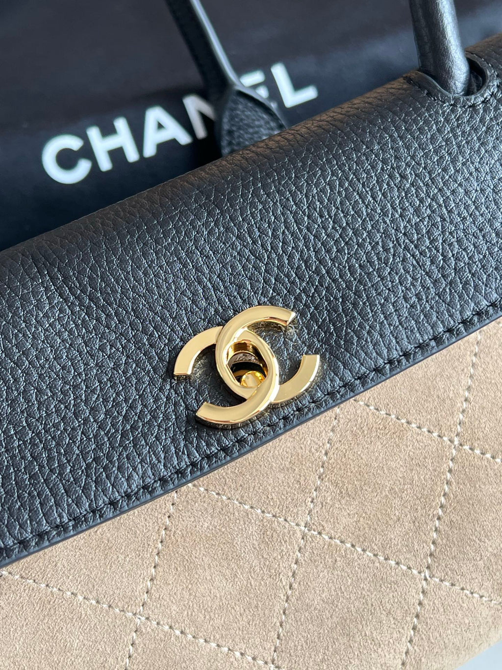 Chanel Small Urban Essential East West Shopping Tote in Calfskin and Suede