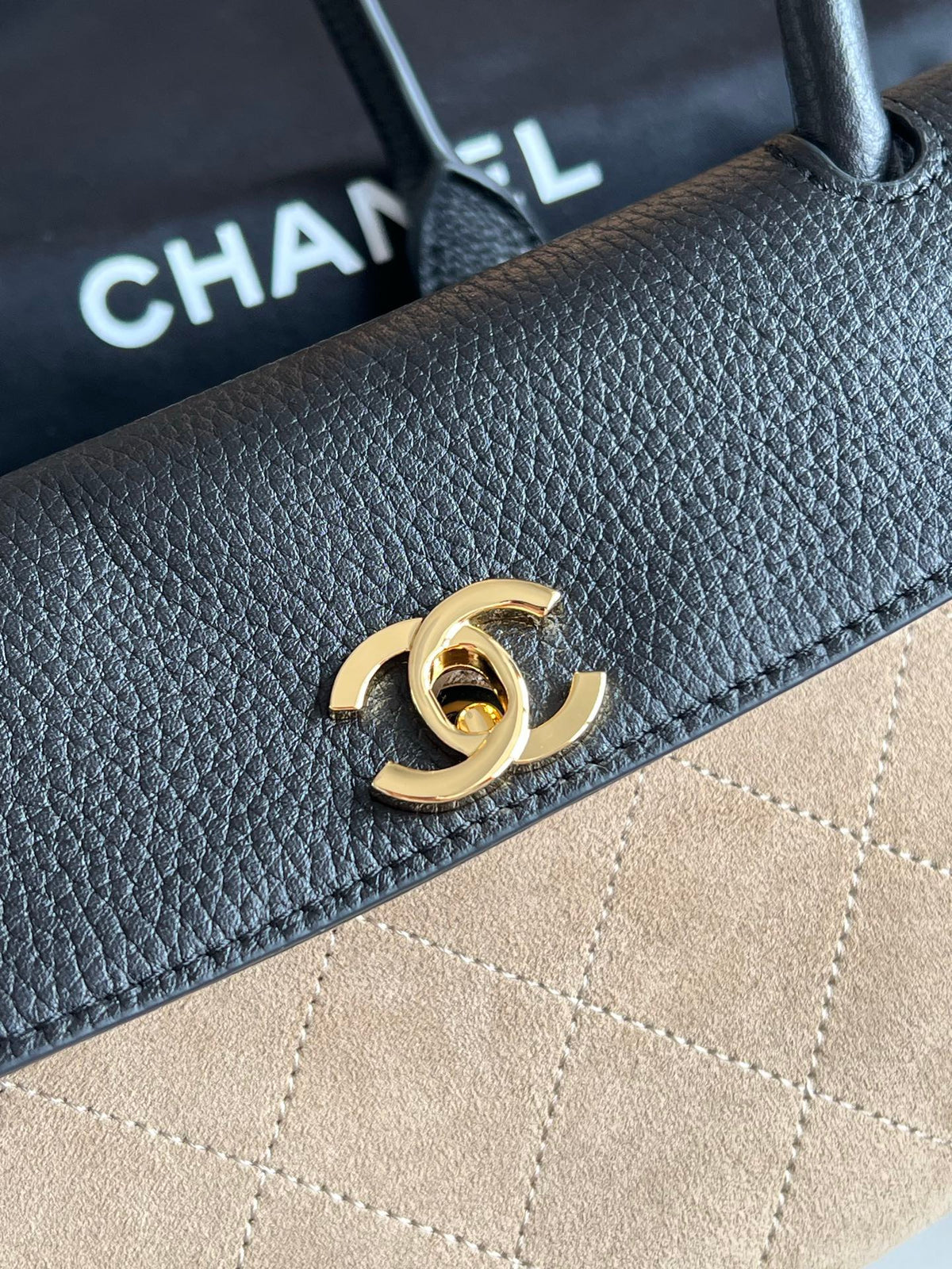 Chanel Small Urban Essential East West Shopping Tote in Calfskin and Suede