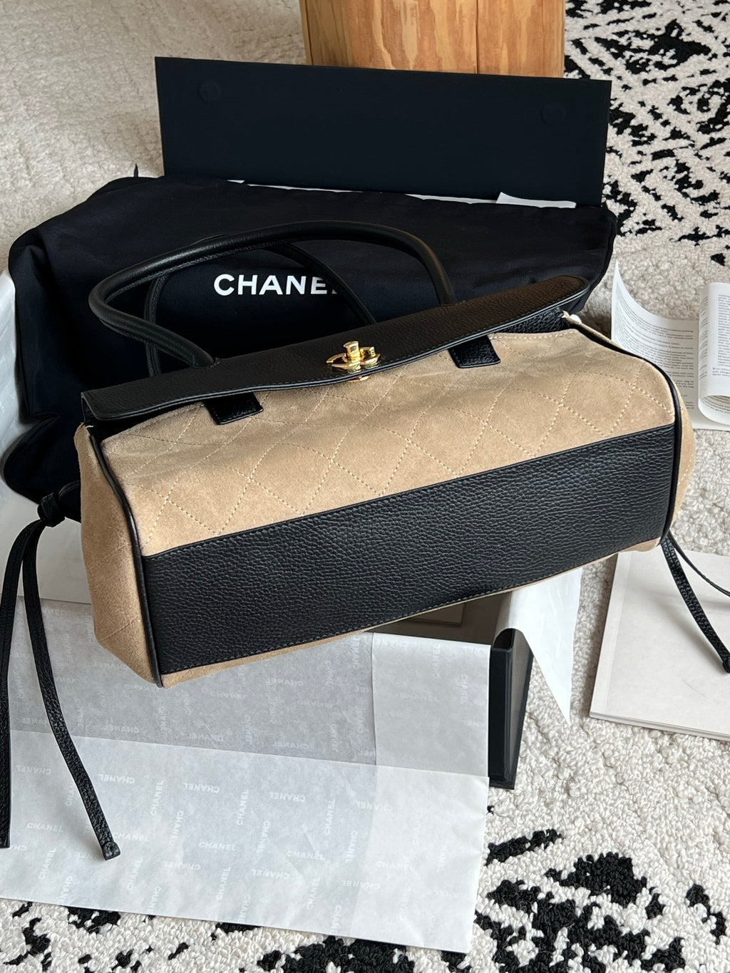 Chanel Small Urban Essential East West Shopping Tote in Calfskin and Suede