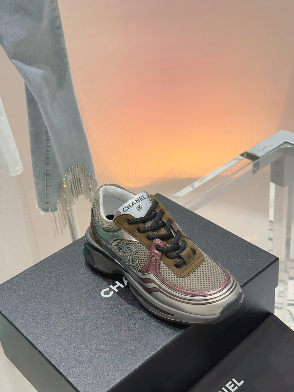 Chanel Laminated Sneaker in Fabric Burgundy