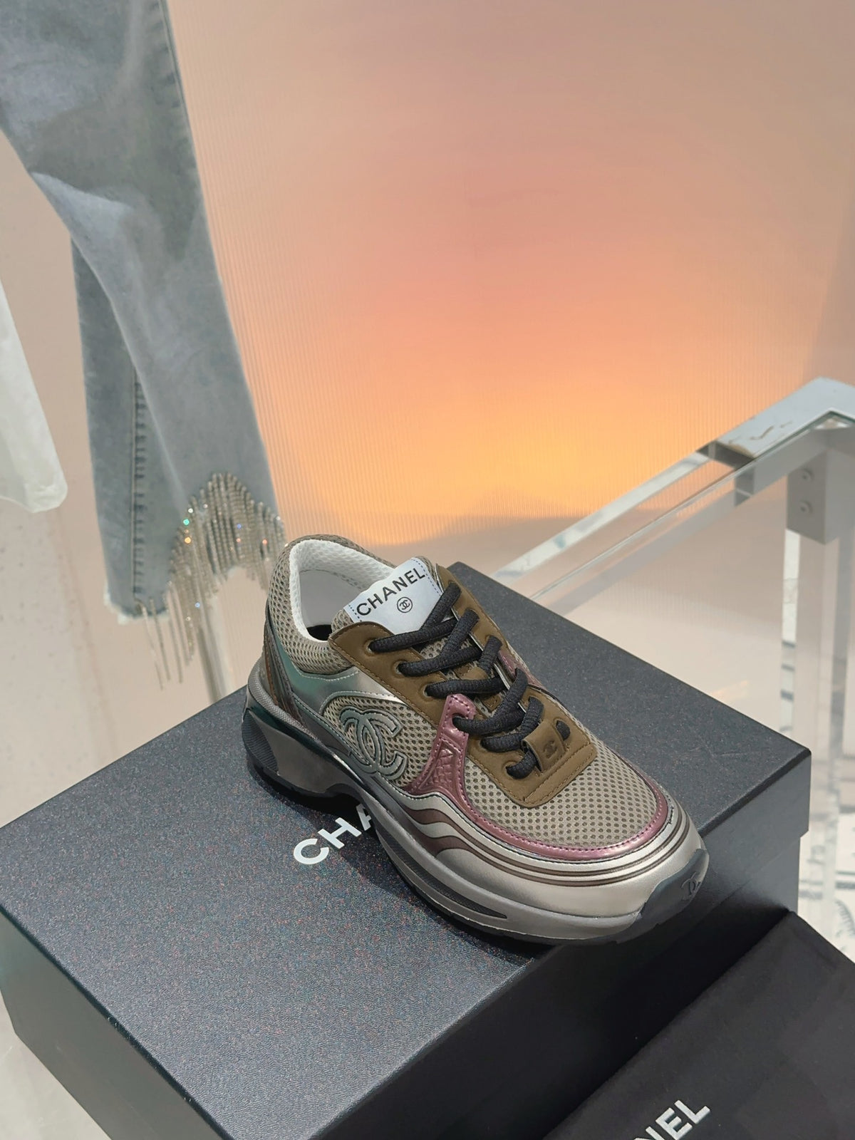 Chanel Laminated Sneaker in Fabric Burgundy