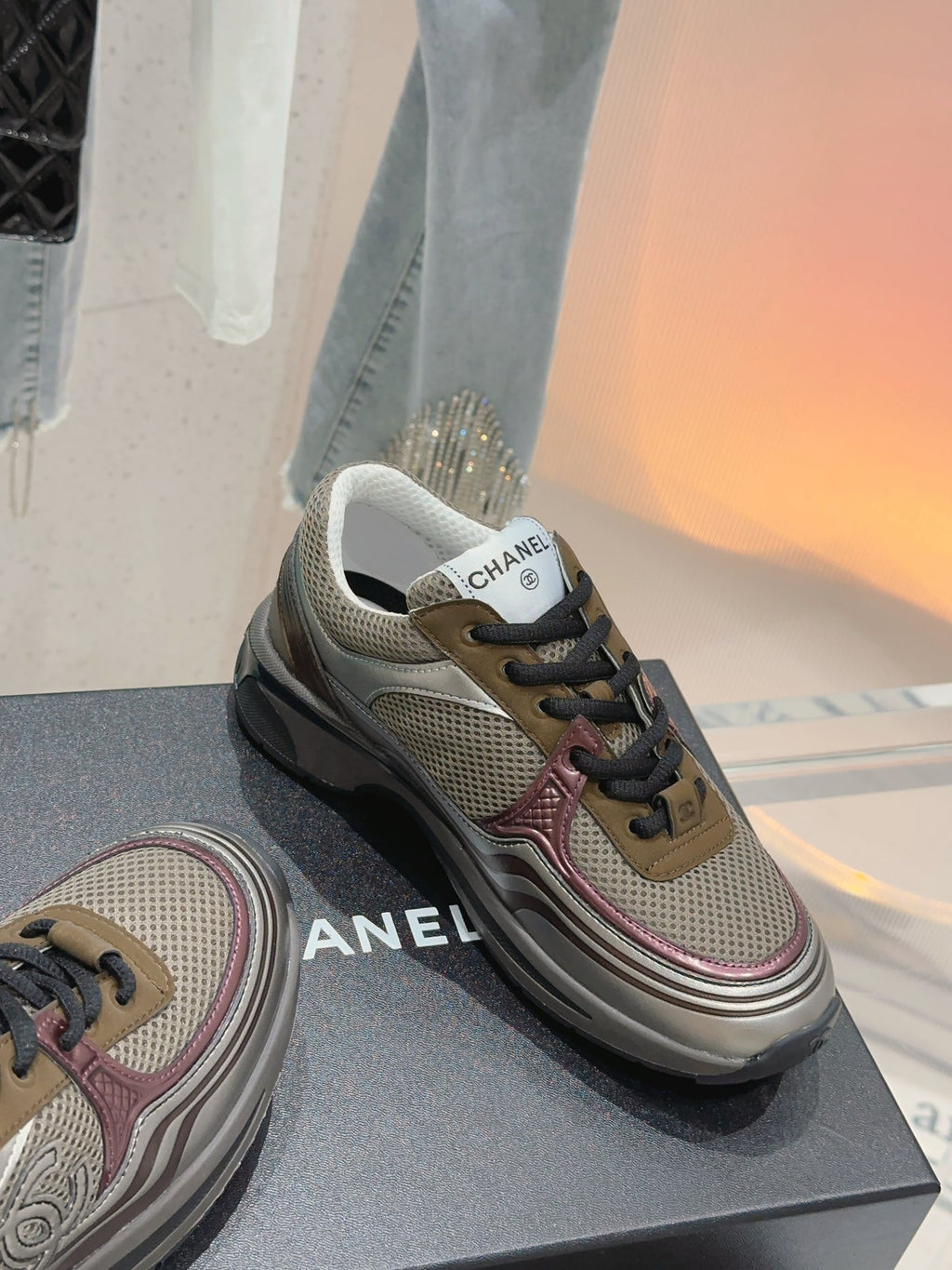 Chanel Laminated Sneaker in Fabric Burgundy