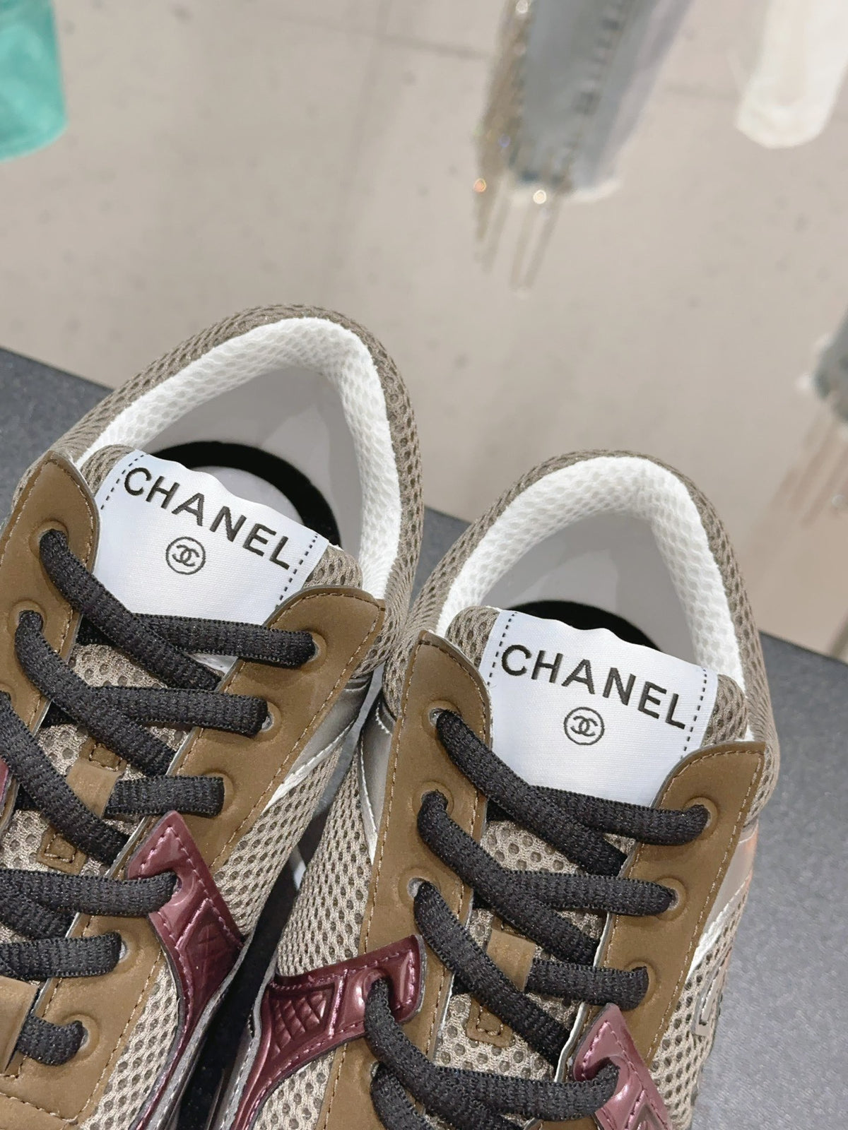 Chanel Laminated Sneaker in Fabric Burgundy