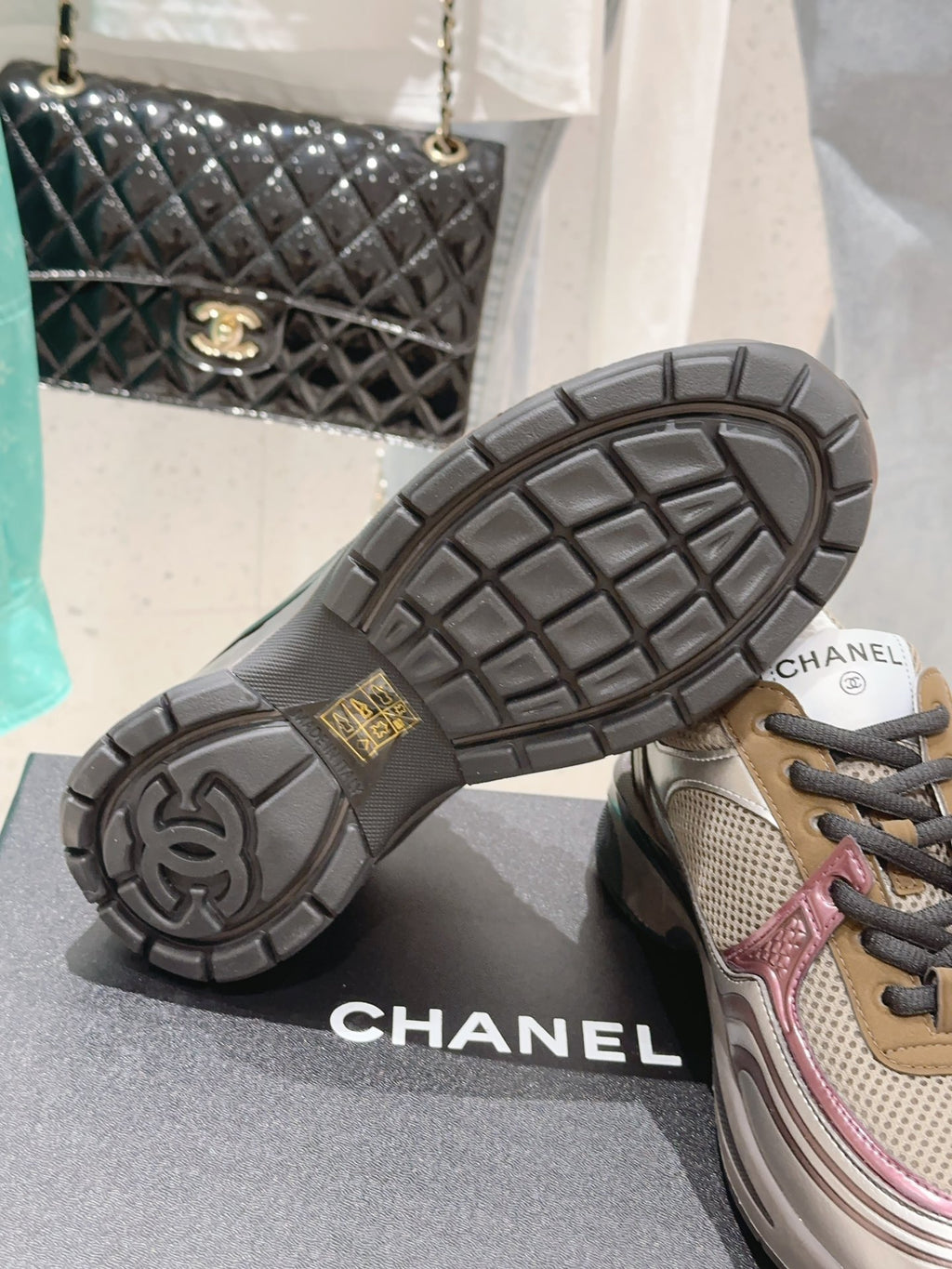 Chanel Laminated Sneaker in Fabric Burgundy