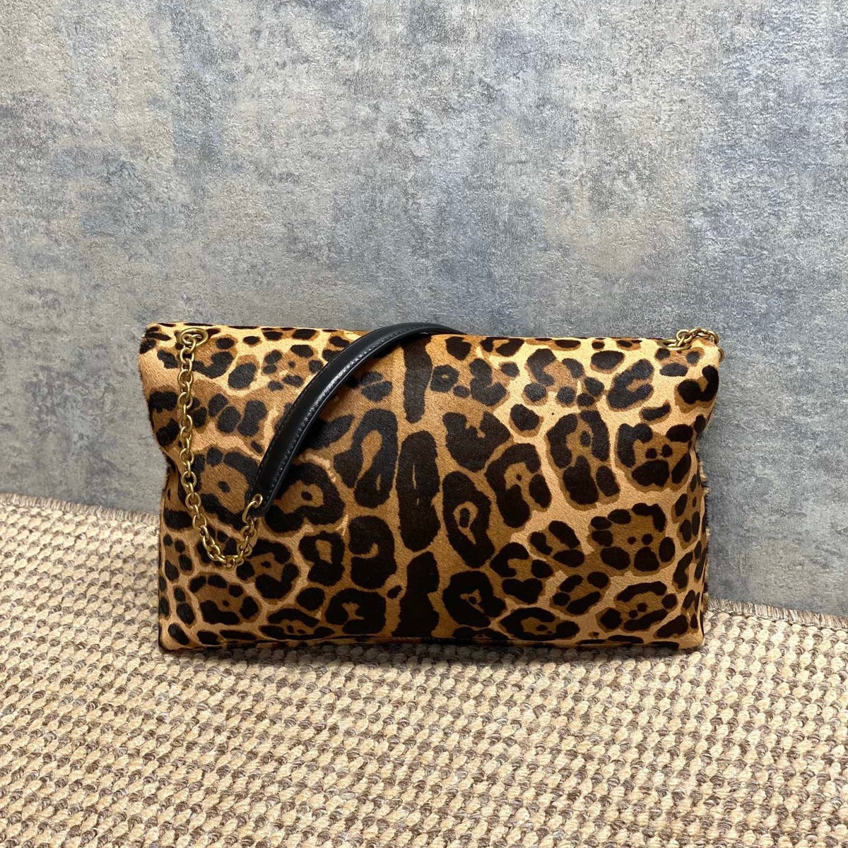 Saint Laurent Cassandre Pouch On Chain In Pony Hair Leather Leopard
