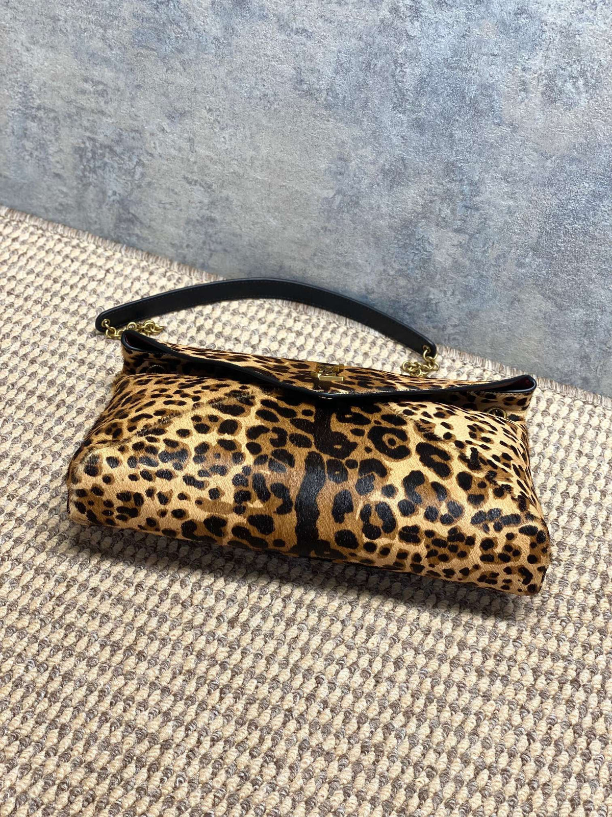 Saint Laurent Cassandre Pouch On Chain In Pony Hair Leather Leopard