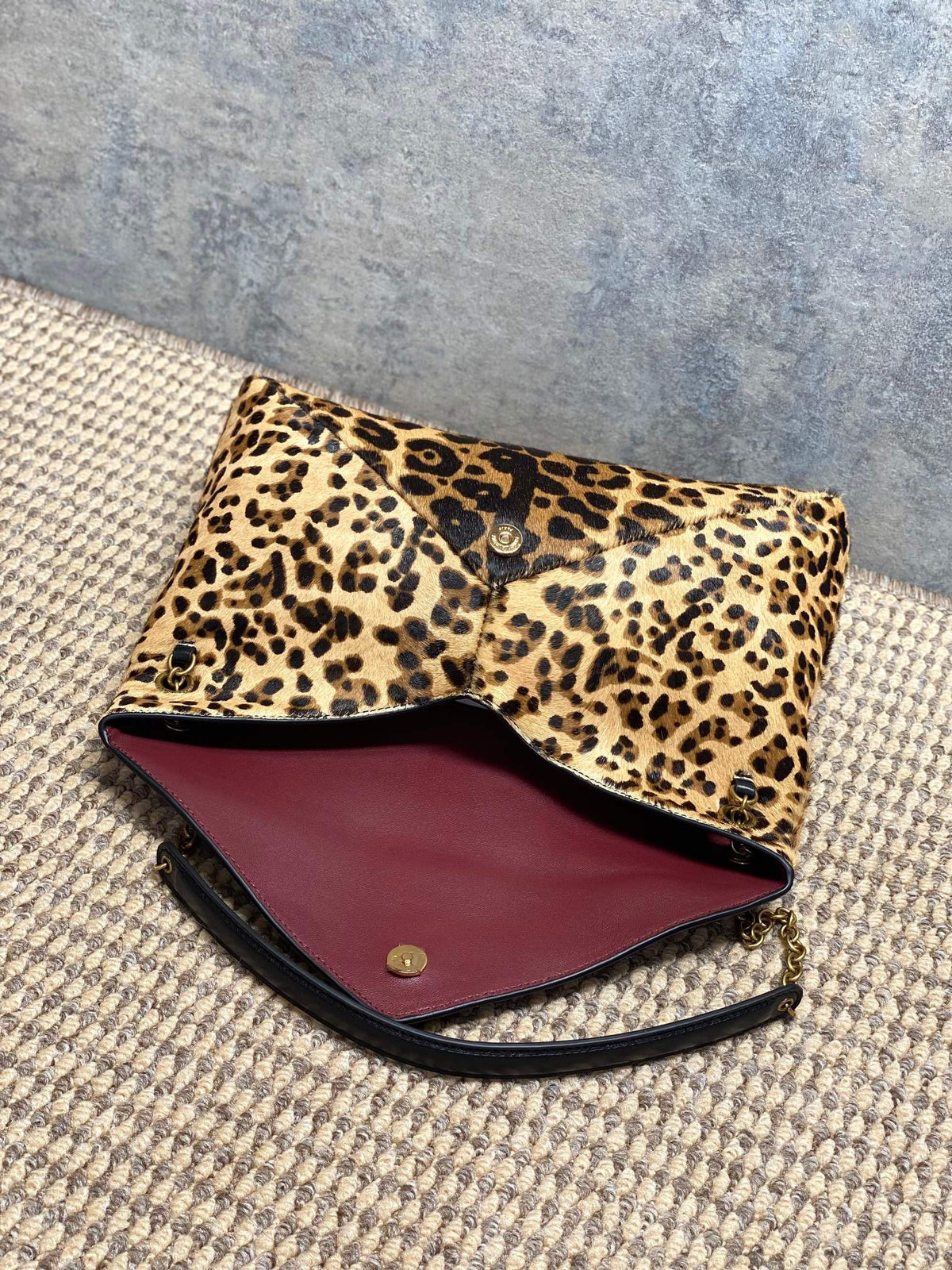 Saint Laurent Cassandre Pouch On Chain In Pony Hair Leather Leopard