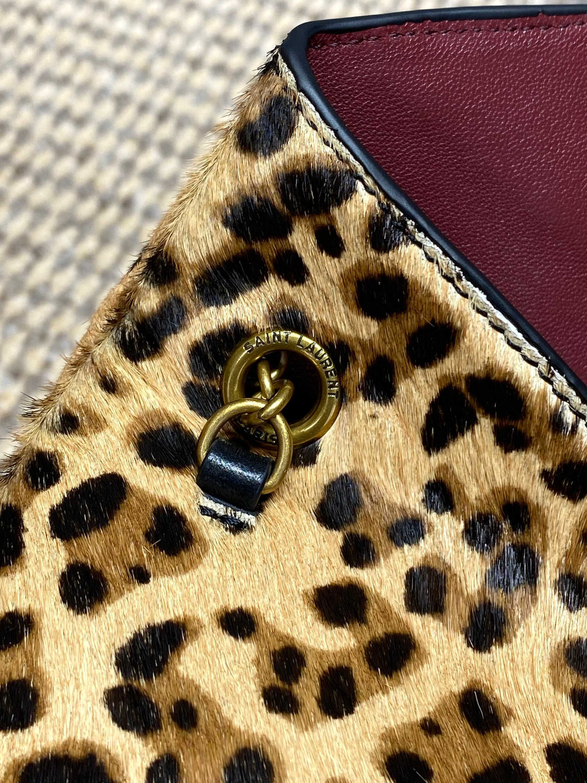 Saint Laurent Cassandre Pouch On Chain In Pony Hair Leather Leopard