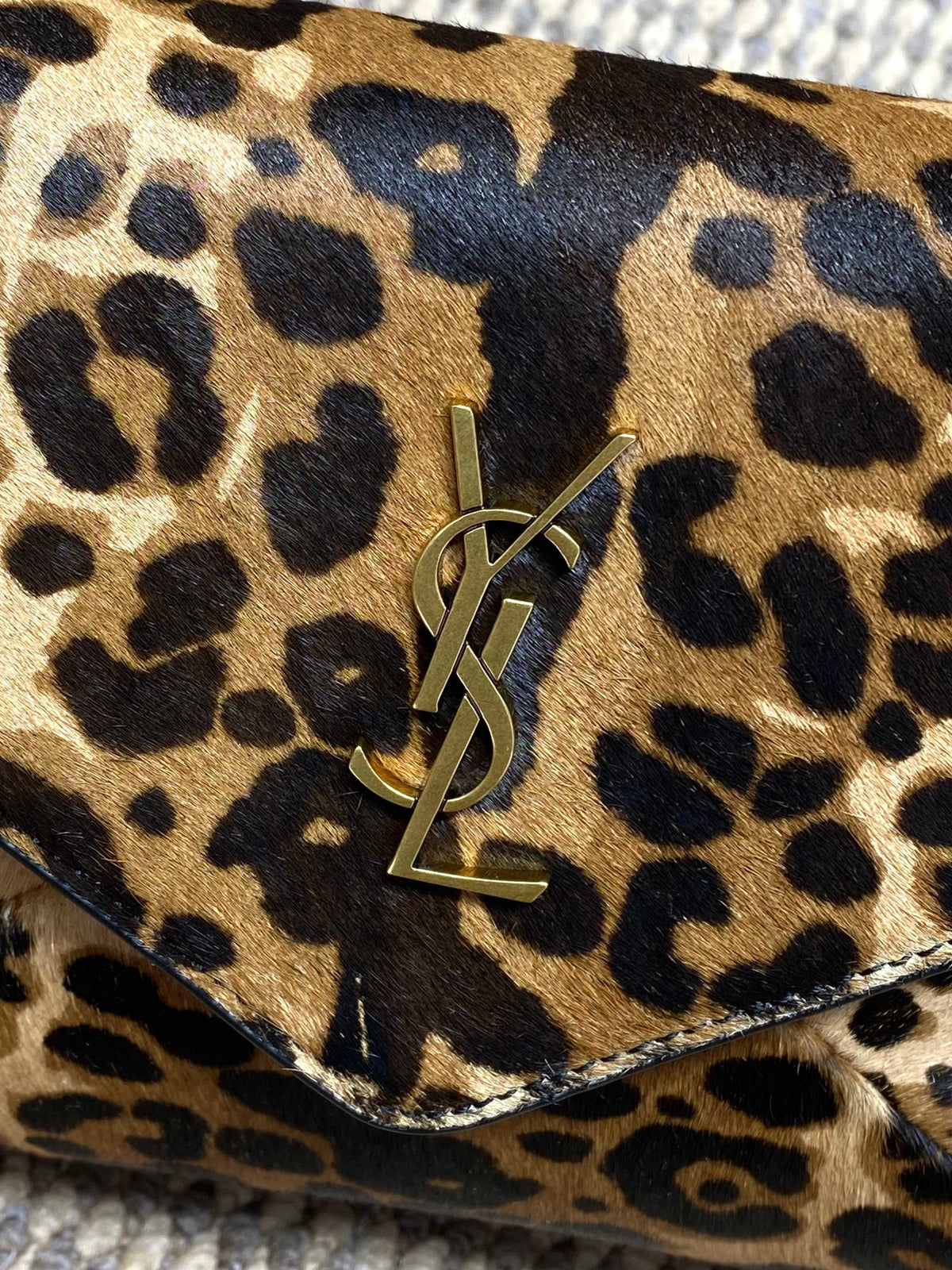Saint Laurent Cassandre Pouch On Chain In Pony Hair Leather Leopard