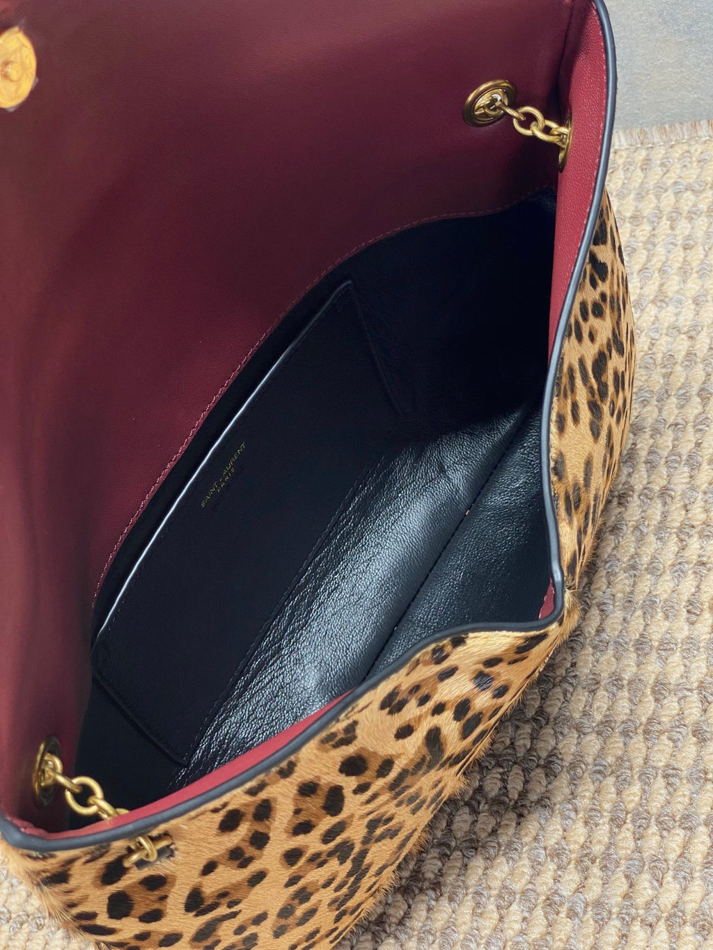 Saint Laurent Cassandre Pouch On Chain In Pony Hair Leather Leopard