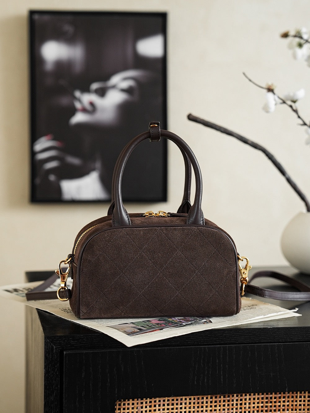 Chanel Pouch With Leather Strap in Suede