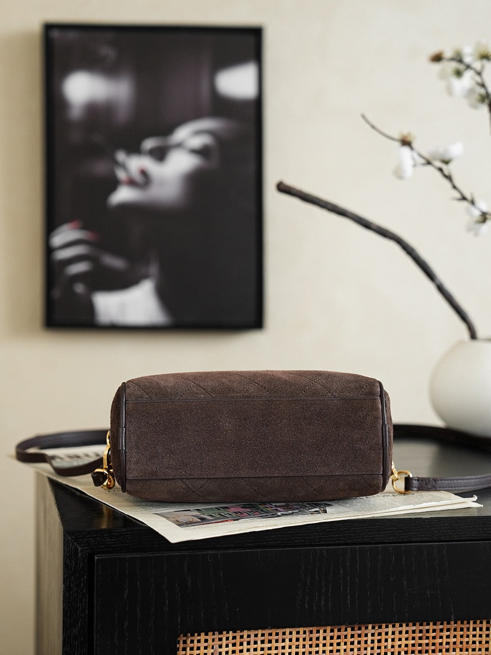 Chanel Pouch With Leather Strap in Suede