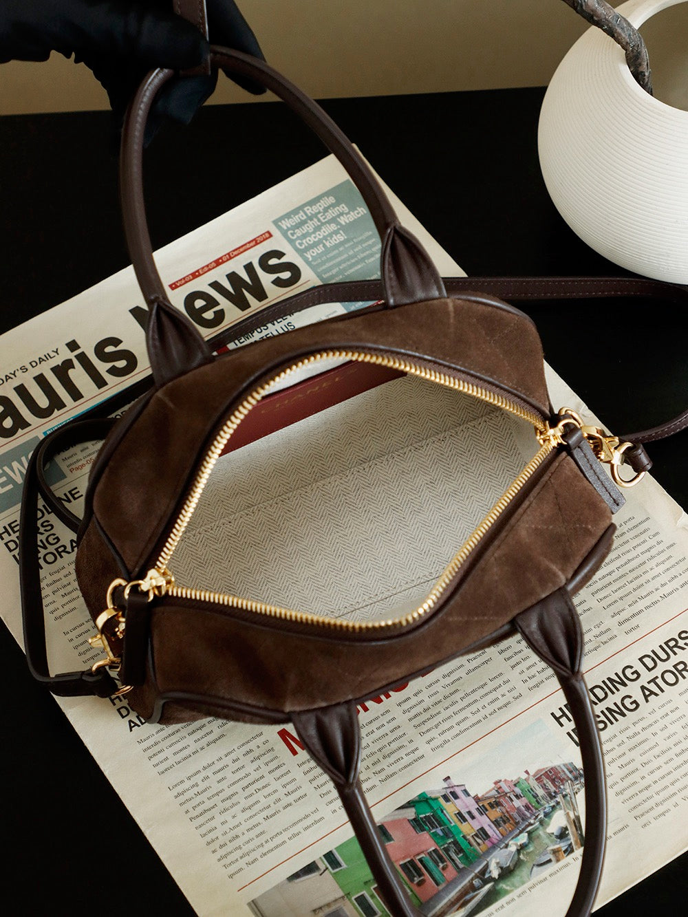 Chanel Pouch With Leather Strap in Suede