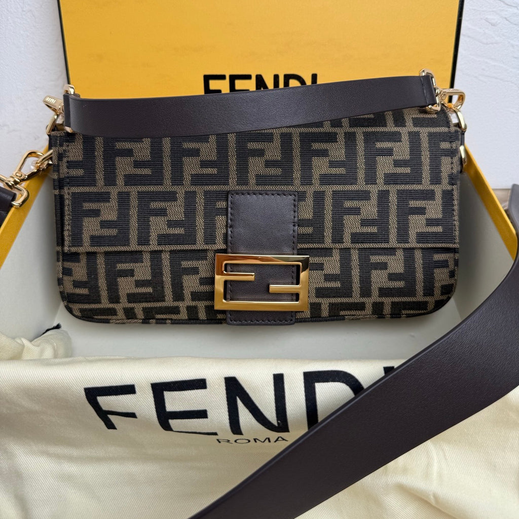 Fendi Baguette Bag in Tobacco Brown FF Jacquard Fabric