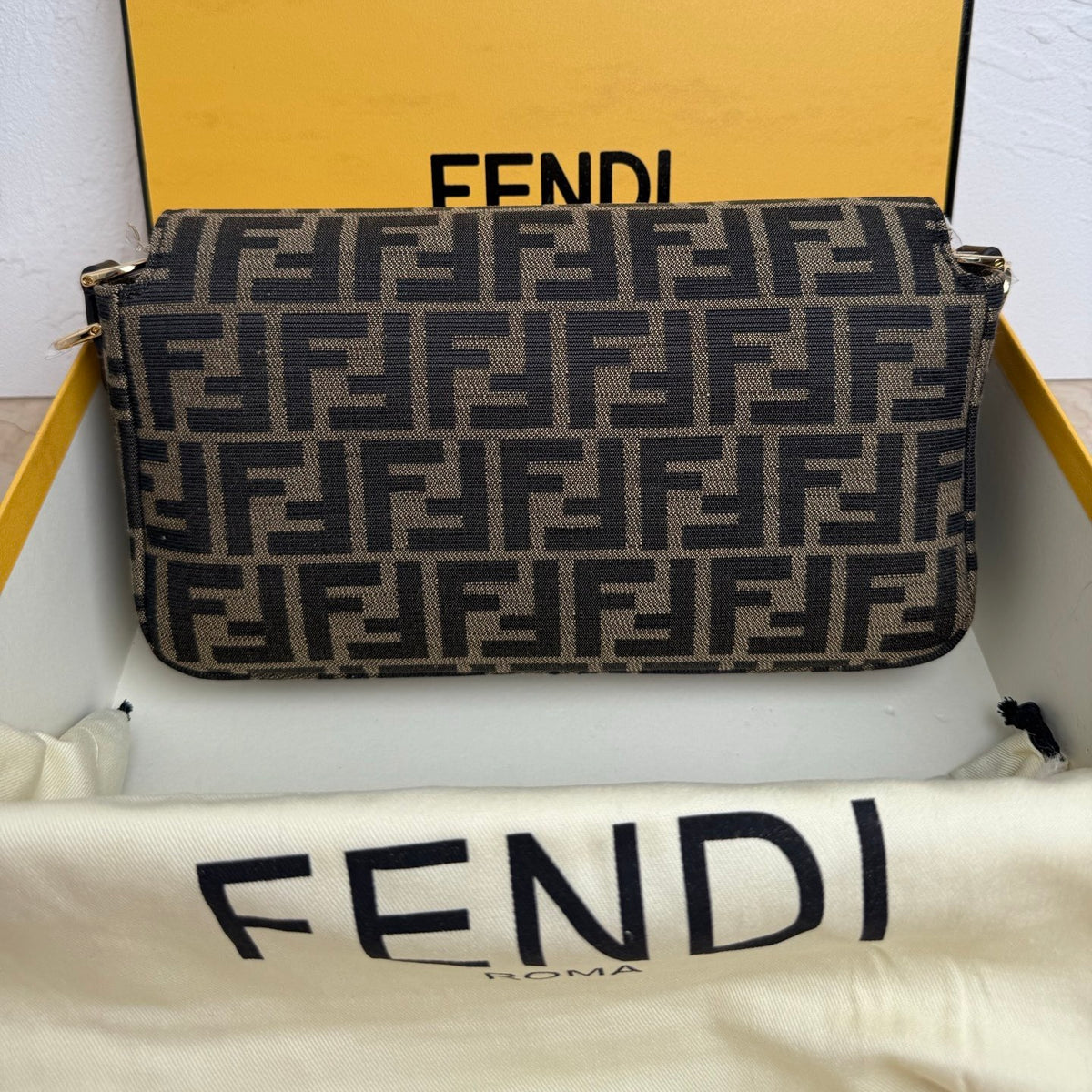 Fendi Baguette Bag in Tobacco Brown FF Jacquard Fabric