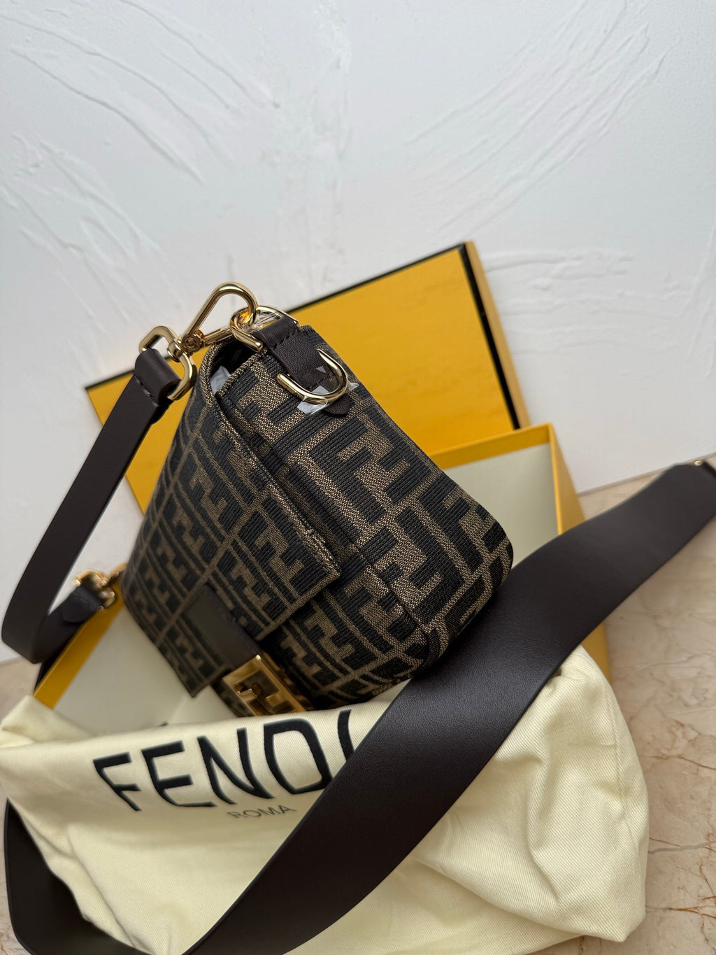 Fendi Baguette Bag in Tobacco Brown FF Jacquard Fabric