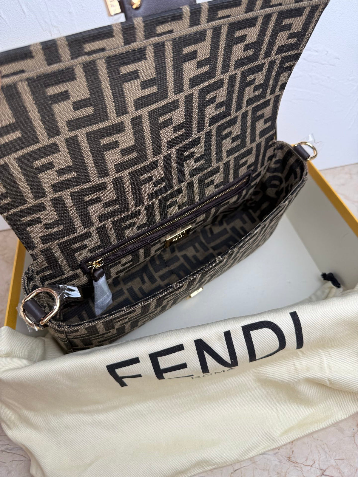Fendi Baguette Bag in Tobacco Brown FF Jacquard Fabric
