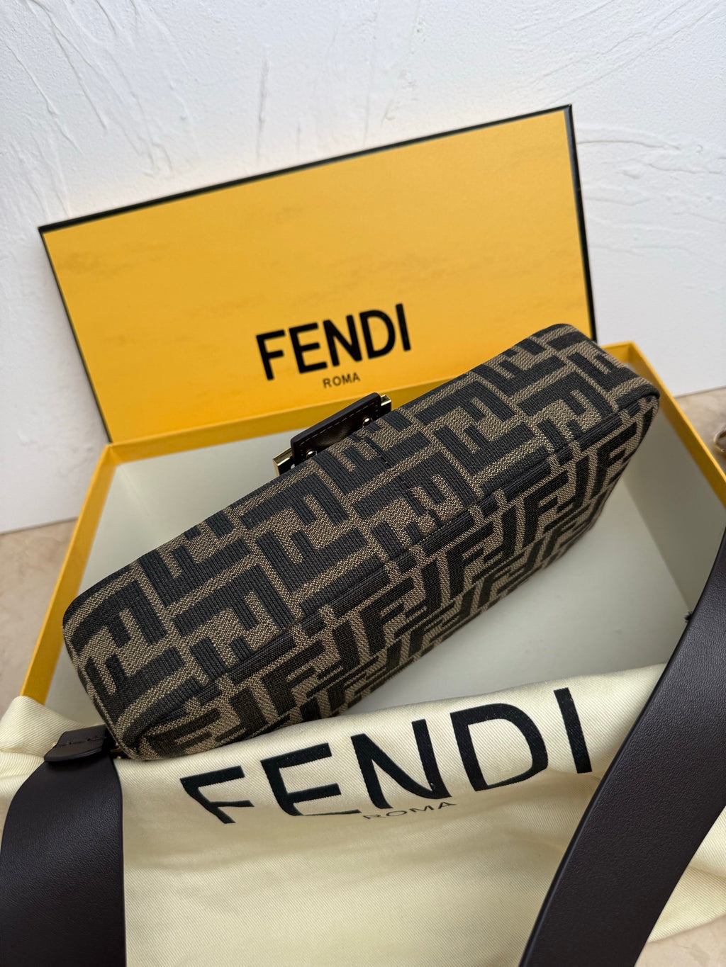 Fendi Baguette Bag in Tobacco Brown FF Jacquard Fabric