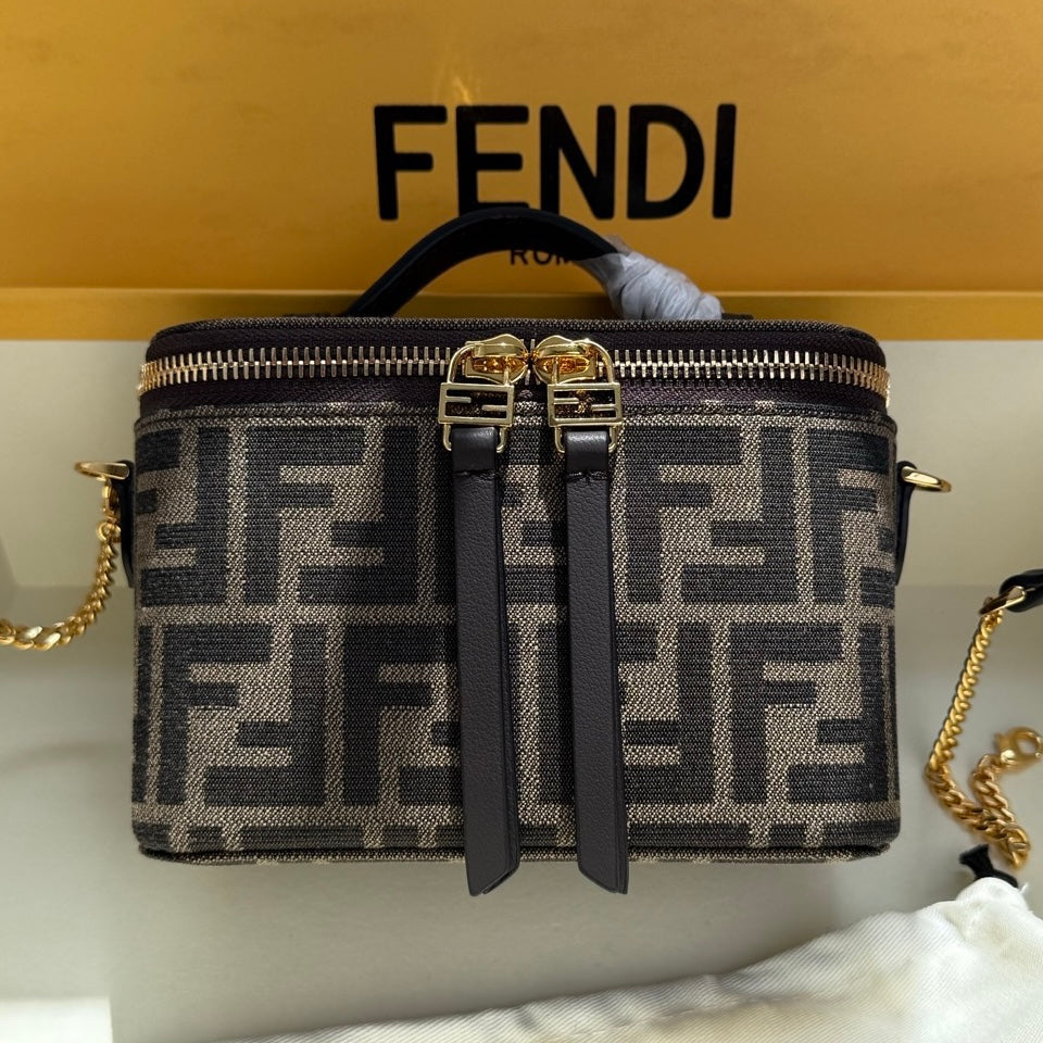 Fendi Mini Vanity Bag in Tobacco FF Jacquard Fabric