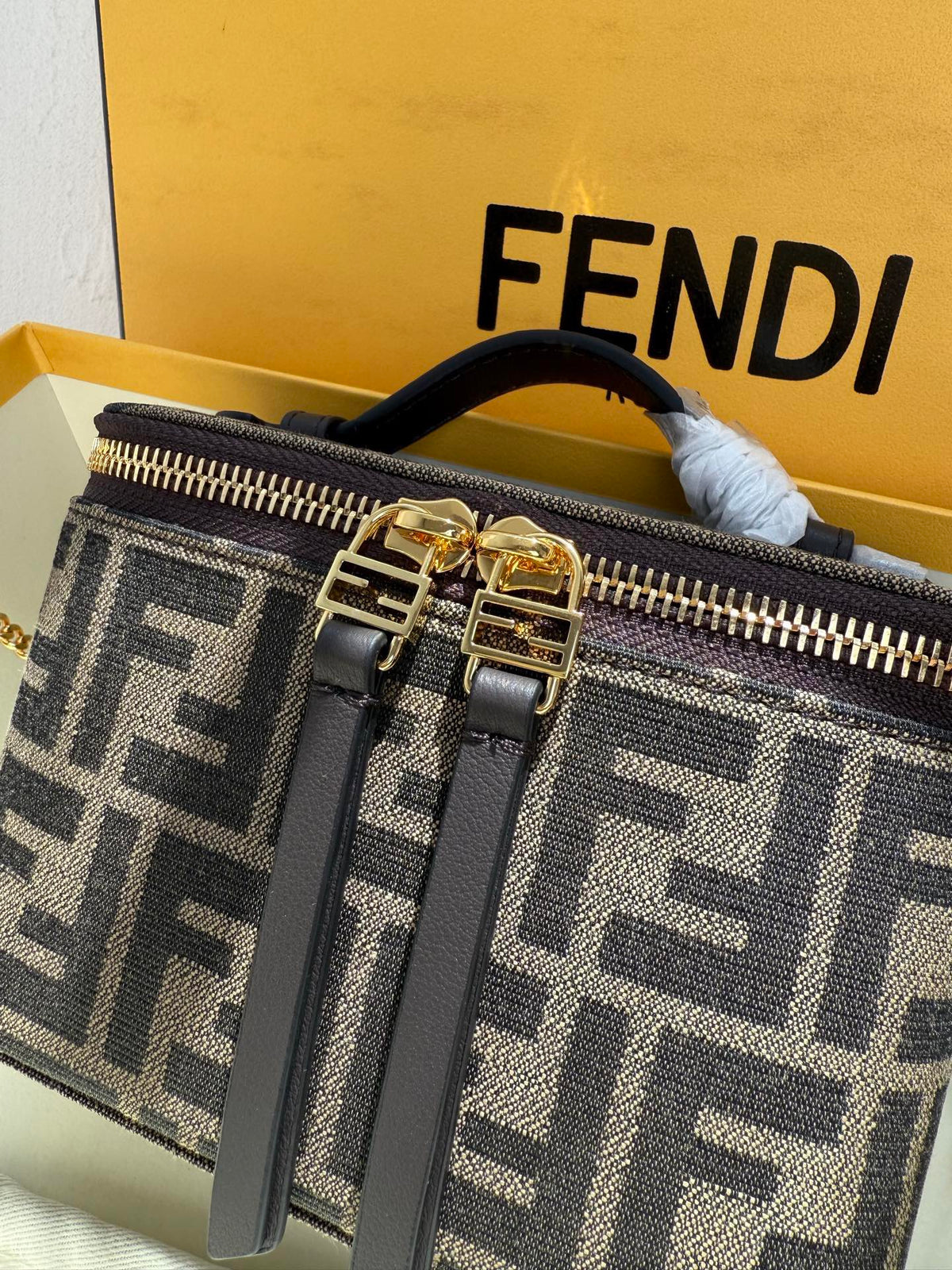Fendi Mini Vanity Bag in Tobacco FF Jacquard Fabric