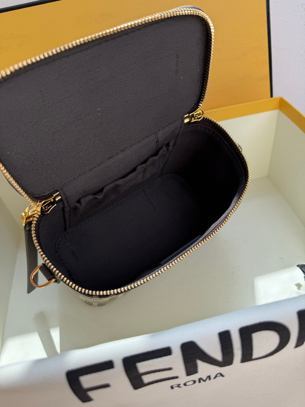 Fendi Mini Vanity Bag in Tobacco FF Jacquard Fabric