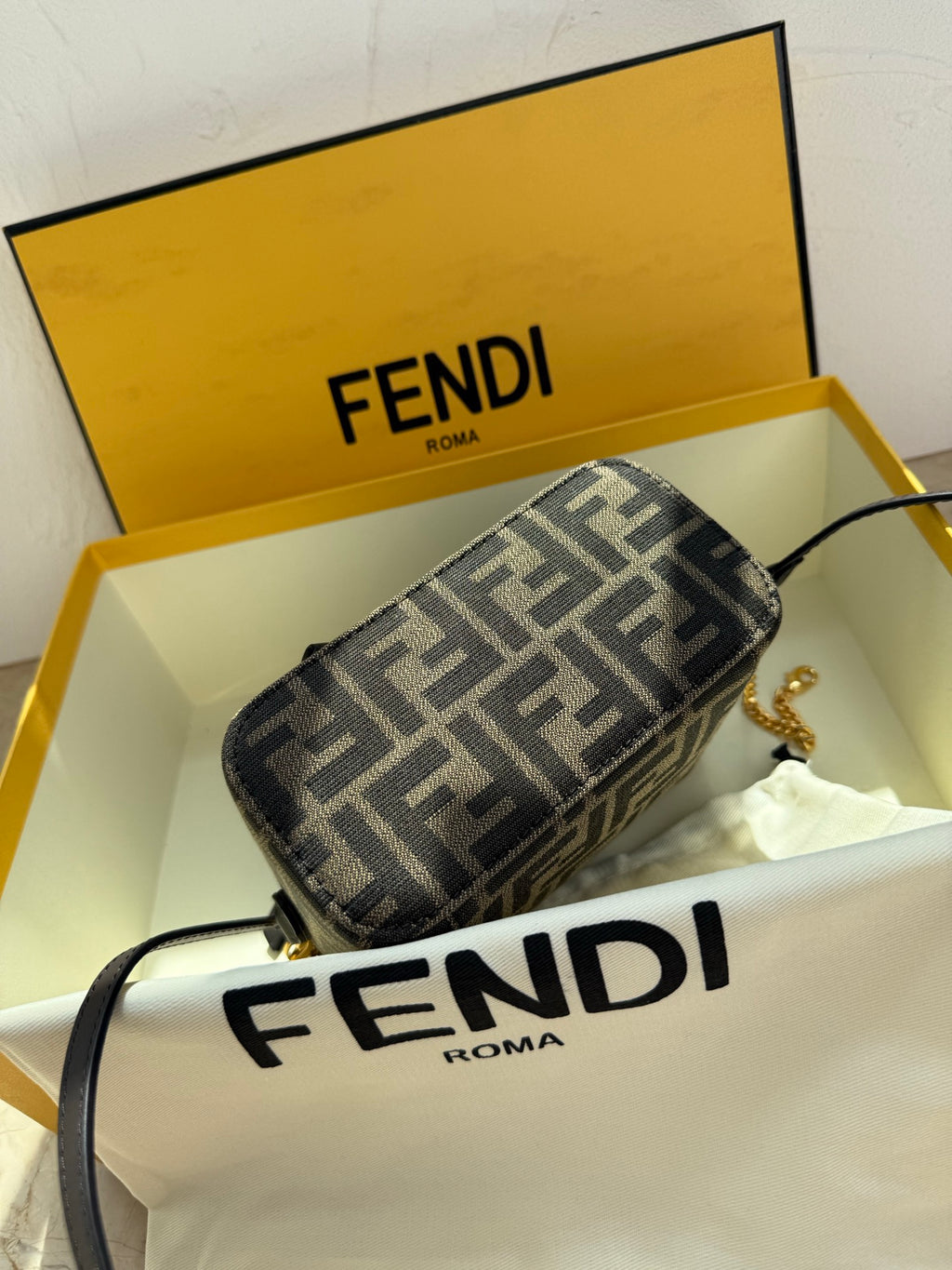 Fendi Mini Vanity Bag in Tobacco FF Jacquard Fabric