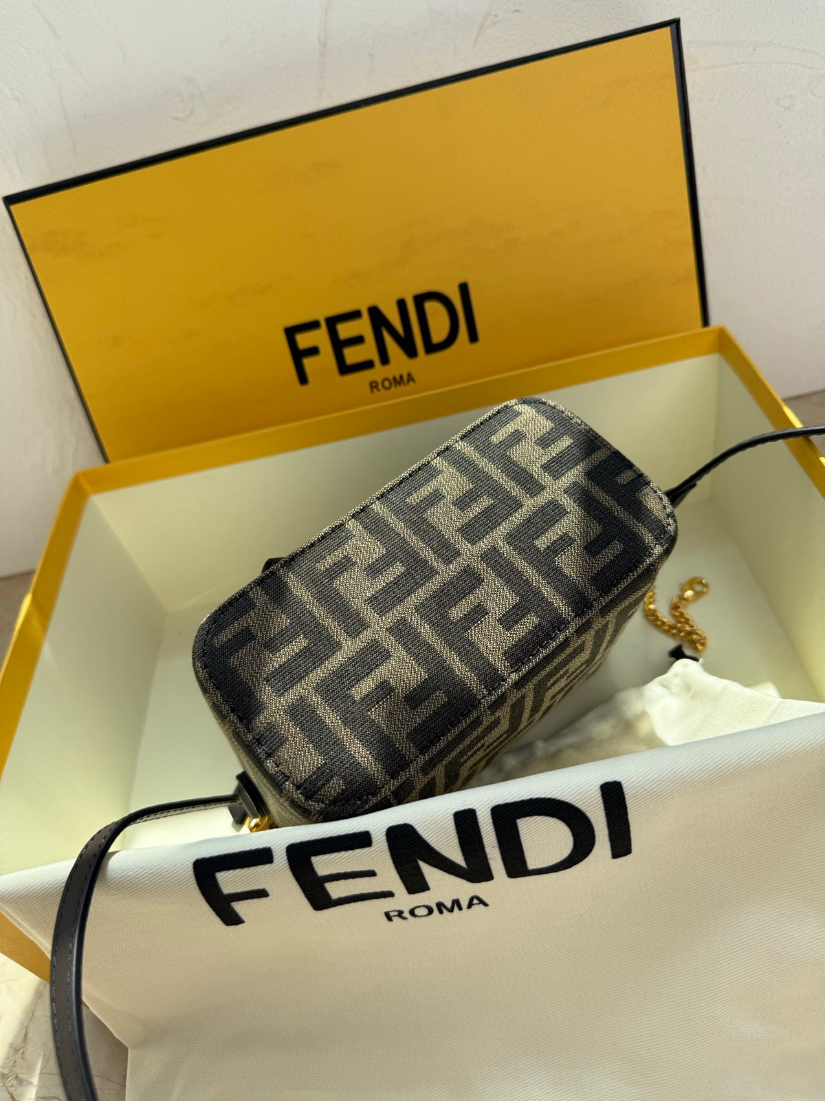 Fendi Mini Vanity Bag in Tobacco FF Jacquard Fabric