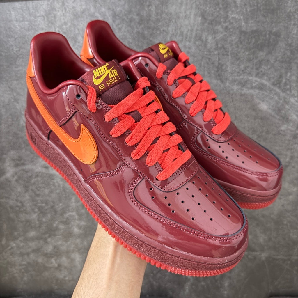 Nike Air Force 1 Low Patent Leather Dark Team Red Safety Orang IO4489-601