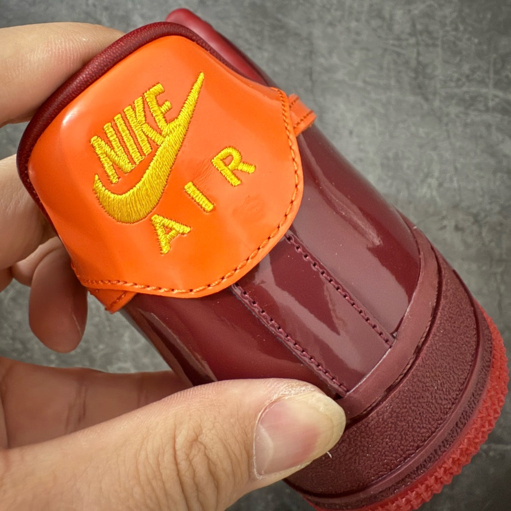 Nike Air Force 1 Low Patent Leather Dark Team Red Safety Orang IO4489-601