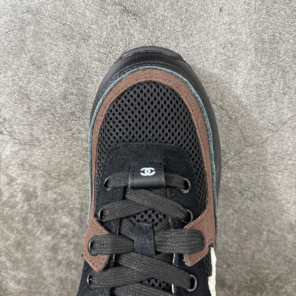 Chanel Trainer Sneakers in Mesh and Calfskin Brown G38299