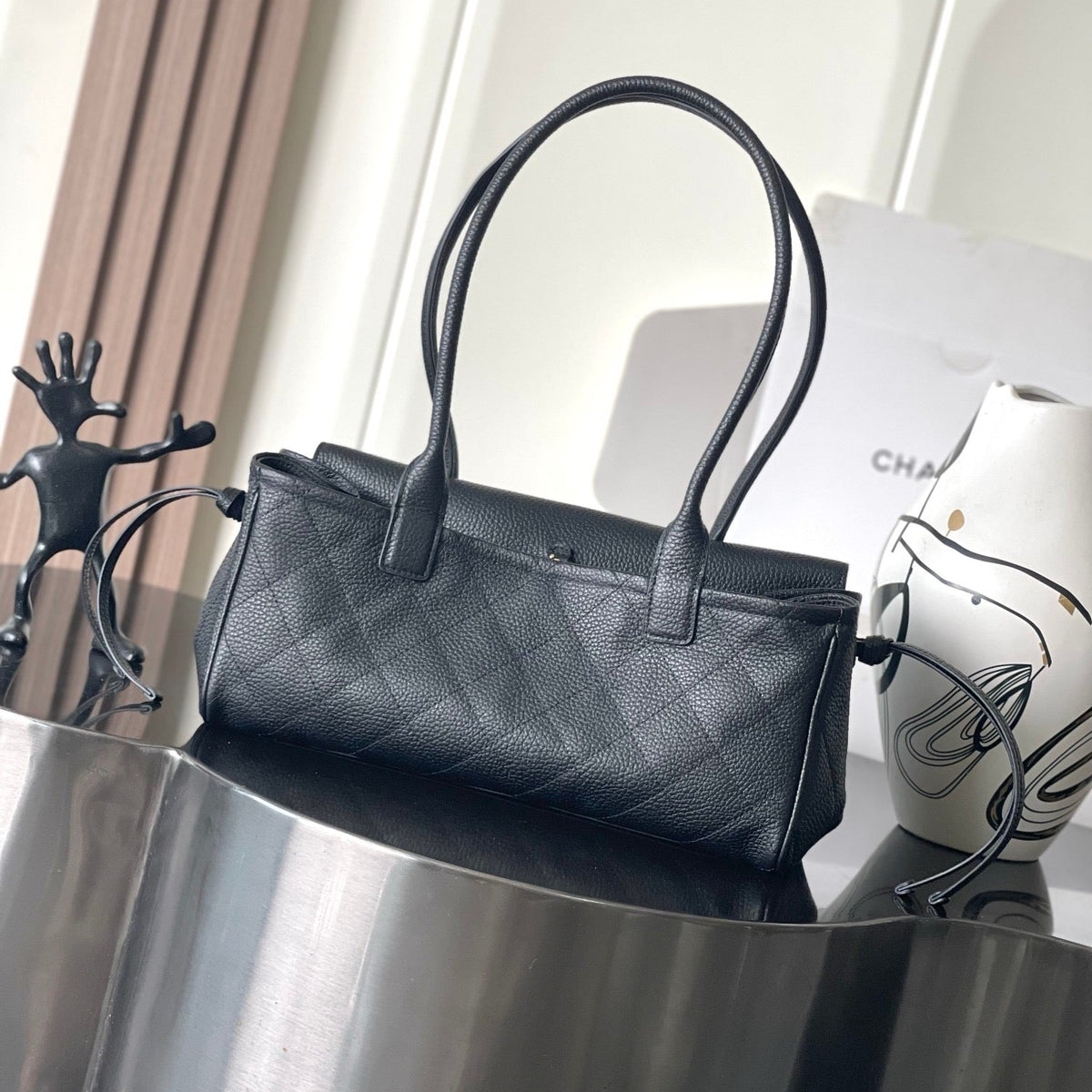 Chanel Small Urban Essential East West Shopping Tote in Grained Shiny Calfskin