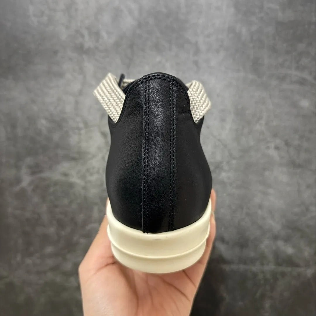 Rick Owens Temple Jumbolace Low Full Grain Cow Leather Black Milk