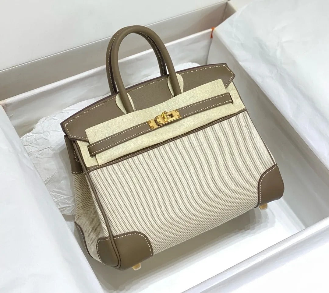 Hermes Birkin 25 in Toile Canvas and Swift Leather