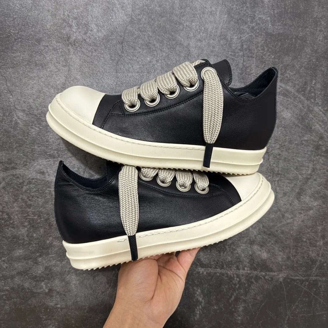 Rick Owens Temple Jumbolace Low Full Grain Cow Leather Black Milk