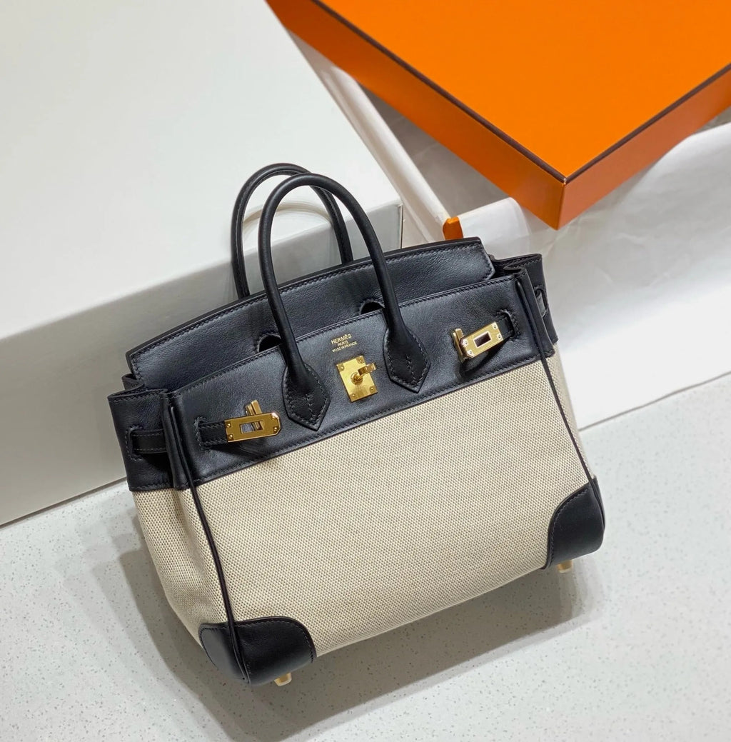 Hermes Birkin 25 in Toile Canvas and Swift Leather