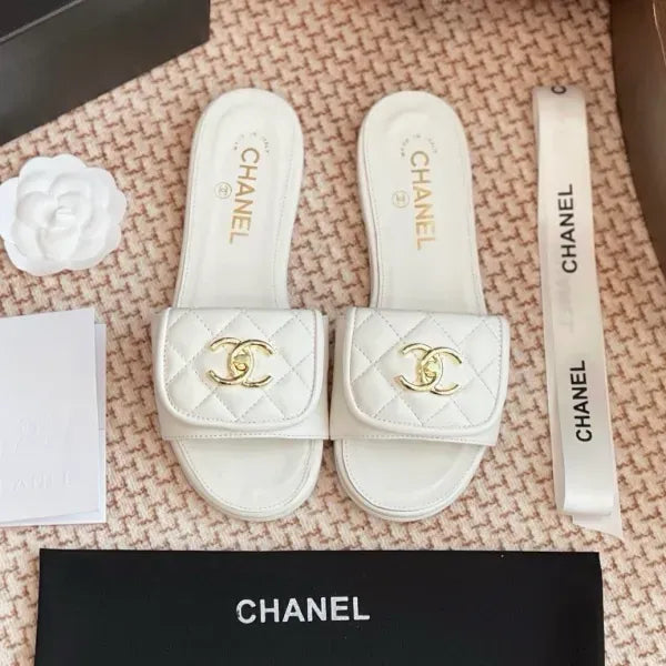 Chanel Quilted CC Turnlock Flat Mules in Lambskin